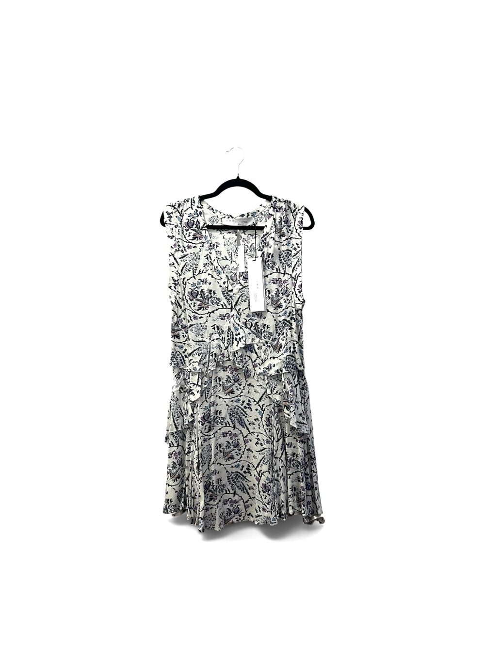IRO Paris NWT $460 White Purple Black Floral Ruffle Sleeveless Dress Sz 34/2 US